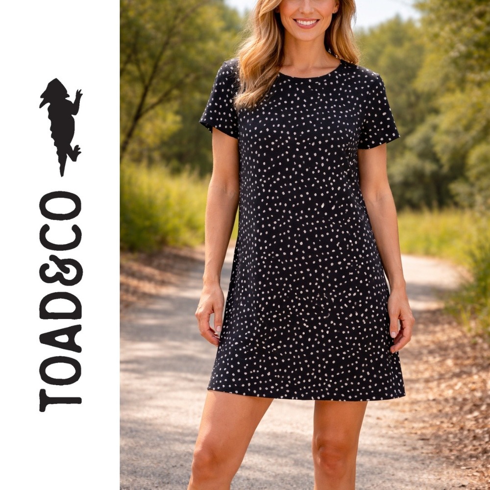Toad & Co, Windmere II Polka Dot Organic Cotton Short Sleeve Tunic Dress Large